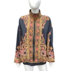 VTG WinterSilks INC. Women’s Silk Jacket Size L Black Brown Pink Zipper Pockets